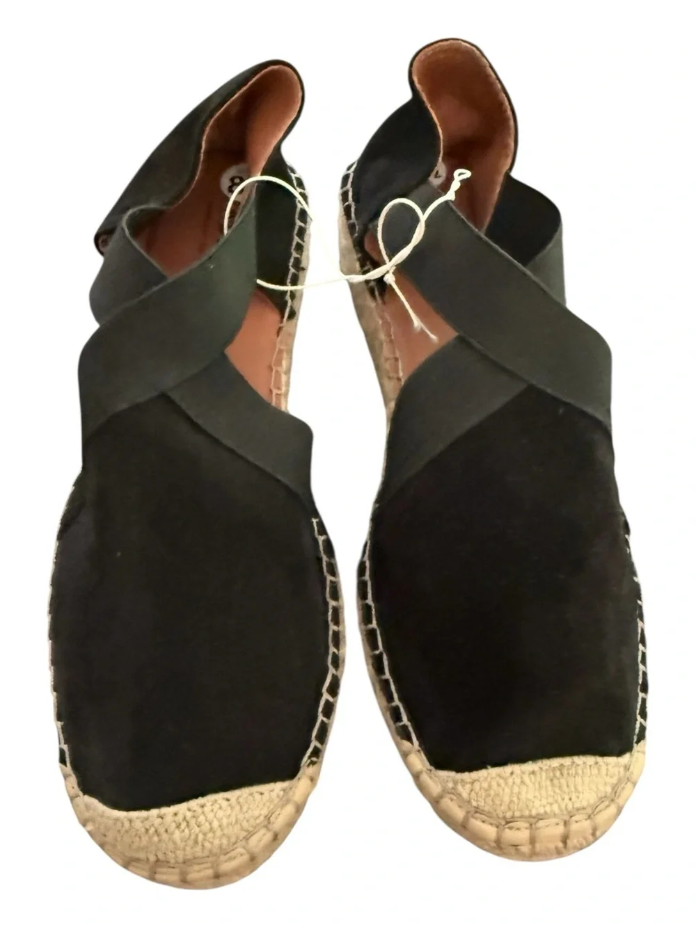 Fabiolas Black Suede Espadrille Flats Criss Cross Sandals 8.5 Boho Coastal NWOT